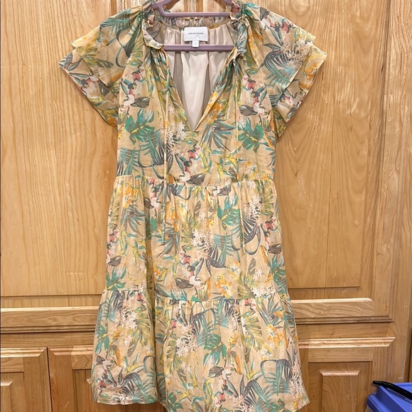 Lavender Brown Floral Tropical Print Dress - Picture 1 of 11
